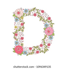 Alphabet flower vector. Hand drawn.
