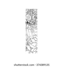 Alphabet from flowers drawing vector - letter I.