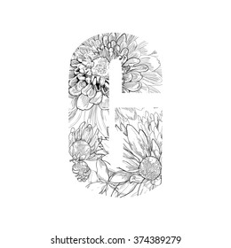 Alphabet from flowers drawing vector - letter G.