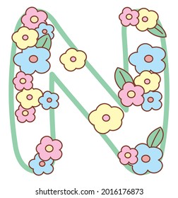 Alphabet with flowers. Letter N.