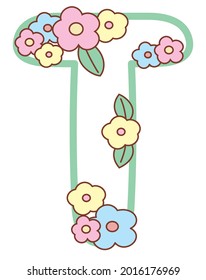 Alphabet with flowers. Letter T.