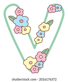 Alphabet mit Blumen. Buchstabe V.