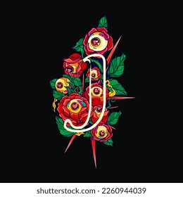 
Alphabet Flowers Thorny Rose and Love Letter j