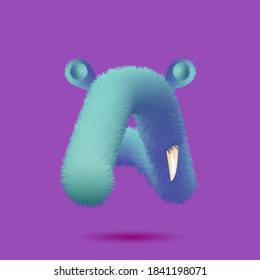 Alphabet A as fluffy monster