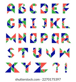 Alphabet font ABC tangram collection vector element bundle set clip art colorful illustration xyz 