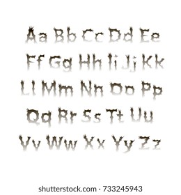 Alphabet. Font. Abstract font. Spiny font with black and white gradient