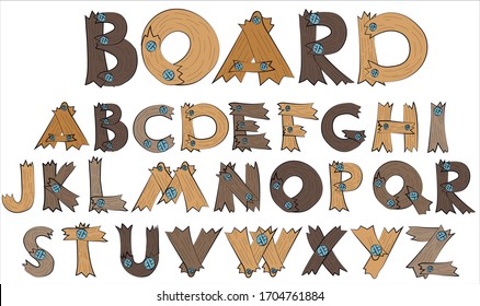 Alphabet font BOARD in Cartoon style. Funny monster letter set. 
Children's alphabet for Halloween Vector illustration.