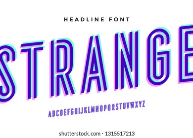 Alphabet and font. Bold, regular and medium uppercase letters. Strong trendy industrial inline condensed font for creative design, advertising, typographic. Vector Illustration