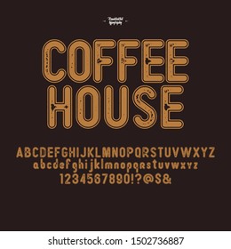 Alphabet font for Coffee and Chocolate typography text logo brand, with modern typeface text effect. Rough font.