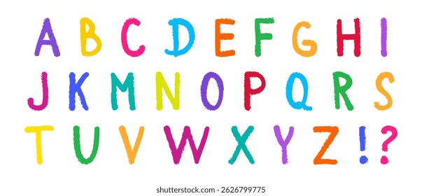 Creiom fonte alfabeto, giz colorido carta infantil, tipografia infantil lápis, bonito tipo pastel doodle, escola rabiscar desenho da mão, desenho abc desenho animado, divertido conjunto de sinais de texto em inglês. Ilustração vetorial divertida