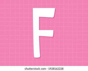 Alphabet font cute kraft F. Grid random background. Vector illustration