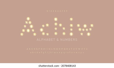 Alphabet and font with decorative light bulbs. Street light garlands