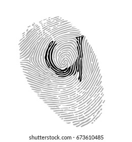 Alphabet Font fingerprint. Letter "u". Vector illustration.