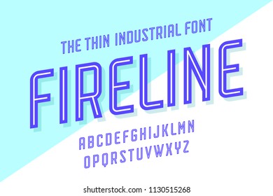 Alphabet and font Fire Line. Bold, regular and medium uppercase letters. Strong trendy industrial inline condensed font for creative design, advertising, typographic. Vector Illustration