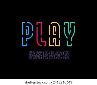 Alphabet font from gap color line, lines cut letters and numbers, vector illustrator 10 eps