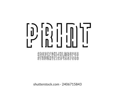 Alphabet font from gap line, lines cut letters and numbers, vector illustrator 10 eps