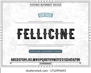 alphabet font, handcrafted vector, label design old style 