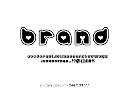 Alphabet font with heart, modern letters and numbers, vector illustration 10EPS.