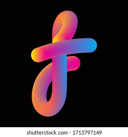 Alphabet font letter F, 3D gradient vector illustration