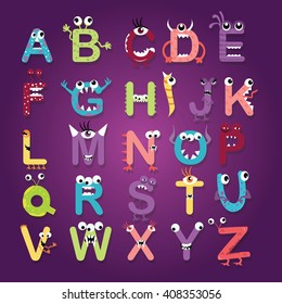Buchstabenmonster-Charakter lustige Kinder lustige, farbige Buchstaben abc Design Vektorgrafik 