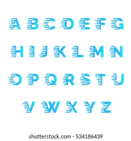 Alphabet, font with motion effect. Speed typeface. Modern typography