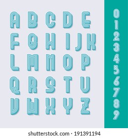 Alphabet font and numbers, vintage style. 