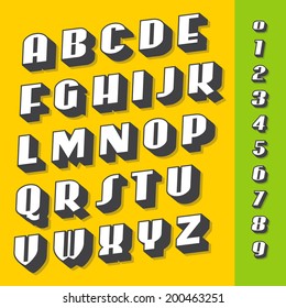 Alphabet font and numbers, vintage style.