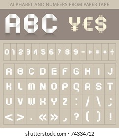 alphabet font from paper tape and currency symbols