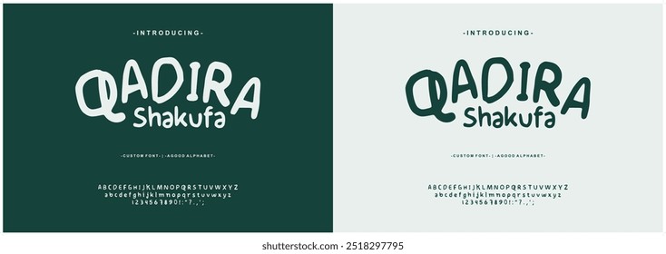 Alphabet Font Qadira Shakufa typeface font script style  lettering stylish Uppercase, Lowercase, and Number. 
Font hand-drawing Vector illustration lettering stylish  