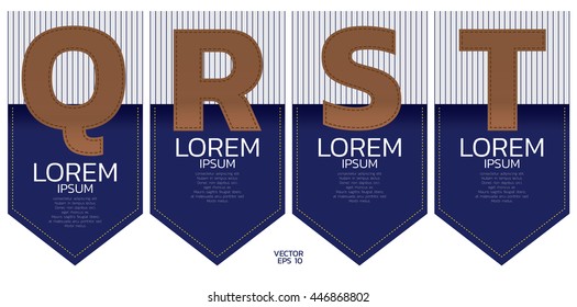 Alphabet font Q-T letter. label jeans concept