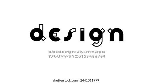 Schriftart, abgerundete Schrift, Buchstaben A, B, C, D, E, F, G, H, I, J, K, L, M, N, O, P, Q, R, S, T, U, V, W, X, Y, Z und Ziffern 0, 1, 2, 3, 4, 5, 6, 7, 8, 9, Vektorgrafik 10EPS