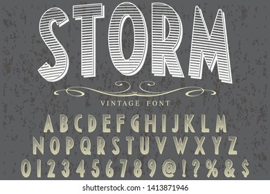 alphabet Font Script handcrafted handwritten vector label design old style.Shadow Effect.vintage Hand Drawn.Retro storm