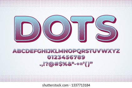 Alphabet Font Set. Set Of Type Letters And Numbers. Halftone Dot Effect Gritty Textured.