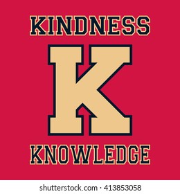 Alphabet font template. Letter K. T-shirt print design. Printing and stamp, badge applique label t-shirts, jeans, casual wear. Vector illustration