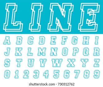 Alphabet font template. Line letters and numbers college campus design. Vector illustration.