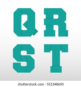 Alphabet font template, origami paper design. Set of letters Q, R, S, T logo or icon. Vector illustration