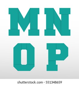 Alphabet font template, origami paper design. Set of letters M, N, O, P logo or icon. Vector illustration