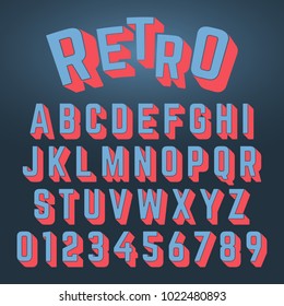 Alphabet font template. Set of letters and numbers retro design. Vector illustration.