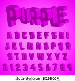 Alphabet font template. Set of letters and numbers purple design. Vector illustration.