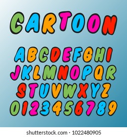Alphabet font template. Set of letters and numbers cartoon design. Vector illustration.