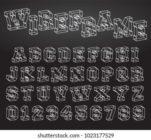 Alphabet font template. Set of letters and numbers wireframe design. Vector illustration.