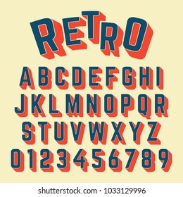 Alphabet font template. Set of letters and numbers retro design. Vector illustration.