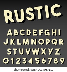 Alphabet font template. Set of letters and numbers rustic design. Vector illustration.
