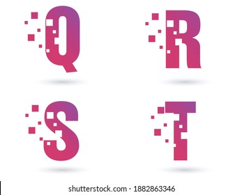 Alphabet font template. Set of letters Q, R, S, T logo or icon. Vector illustration.