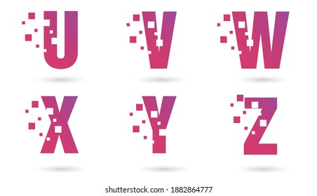 Alphabet font template. Set of letters U, V, W, X, Y, Z logo or icon. Vector illustration.