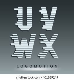 Alphabet font template. Set of letters U, V, W, X logo or icon. Vector illustration.