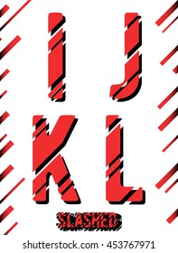 Alphabet font template. Set of letters I, J, K, L logo or icon. Slashed design. Vector illustration.