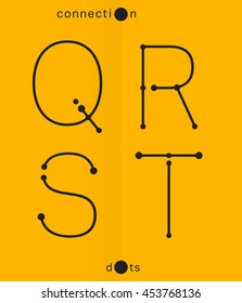 Alphabet font template. Set of letters Q, R, S, T logo or icon. Connection dots design. Vector illustration.