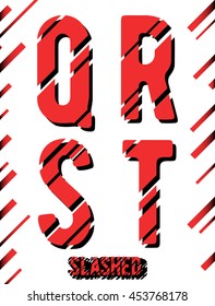 Alphabet font template. Set of letters Q, R, S, T logo or icon. Slashed design. Vector illustration.