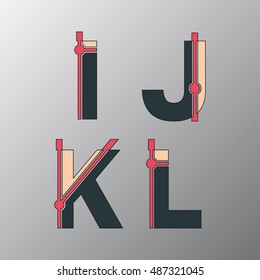 Alphabet font template. Set of letters I, J, K, L logo or icon. Vector illustration